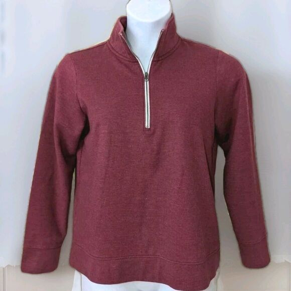 Eddie Bauer Fleece Sweater Womens Medium 1/4 Zip Pullover Maroon Camp Sweatshirt - Picture 1 of 5